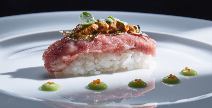 Kobe Beef with fresh uni (sea urchin)