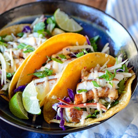 Five Spice Lingcod Tacos with Apple Asian Slaw