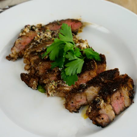 Coffee Crusted Ribeye with Red Wine Butter