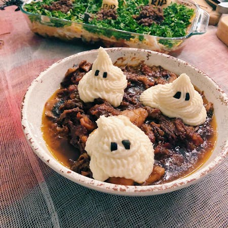 Short Rib Stew with Mashed Potato Ghosts 